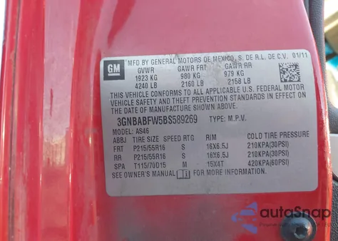 2011 Chevrolet Hhr Lt from USA, damaged, VIN 3GNBABFW5BS589269